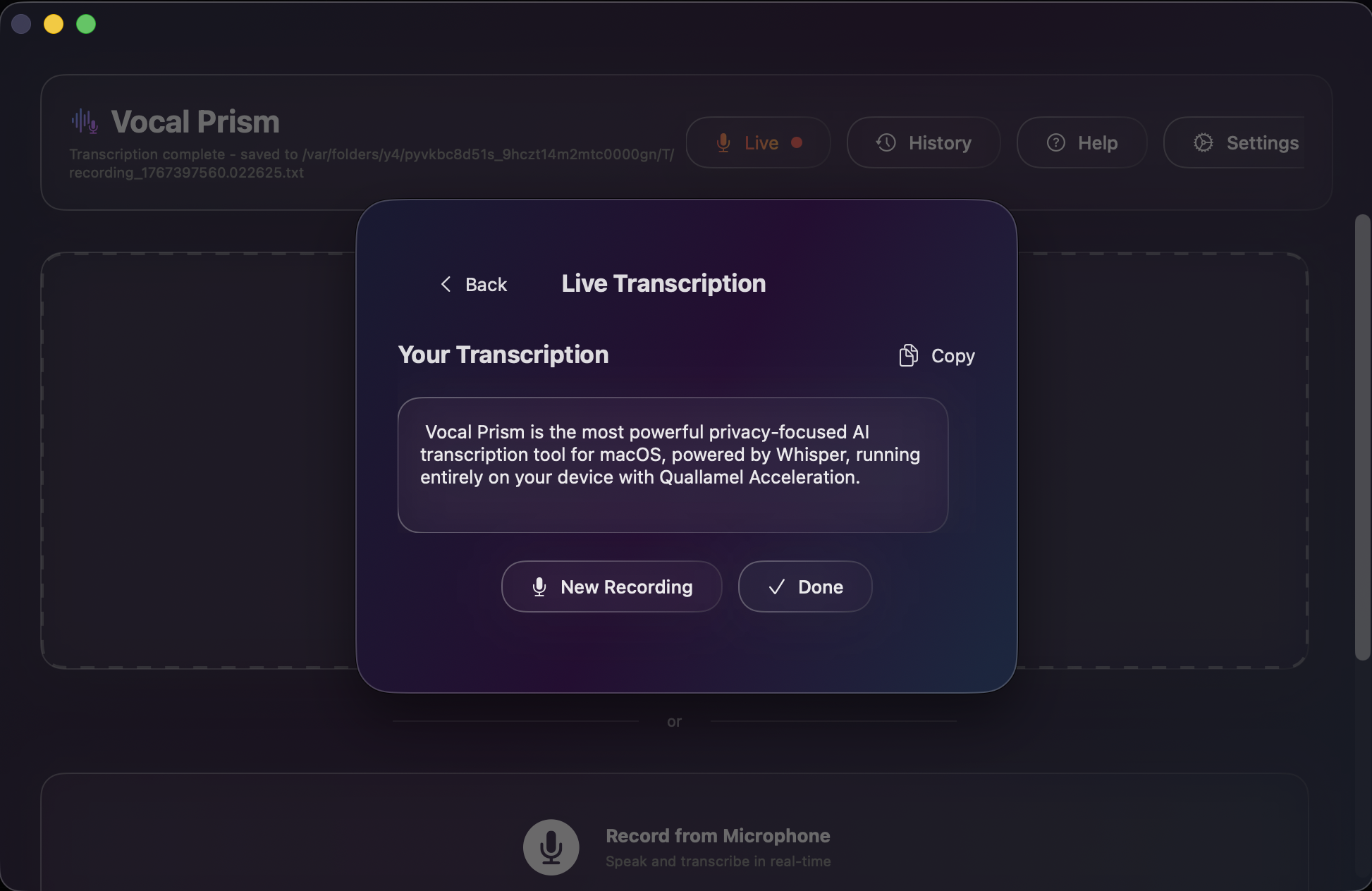 Vocal Prism Live Transcription