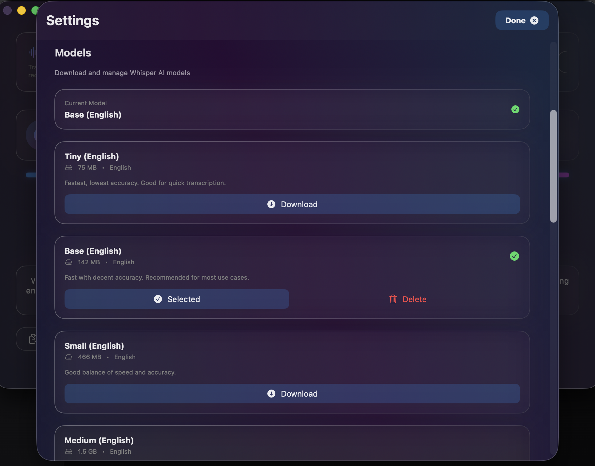 Local Model Settings